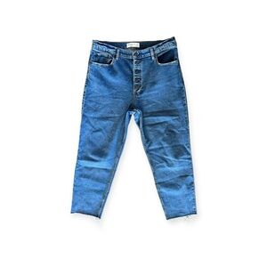 Abercrombie & Fitch mom high rise jeans denim button fly ripped hem Sz 31 / 12